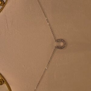 Silver Western Crystal Horseshoe Pendant Necklace w/ Diamond Cut Chaon..New
